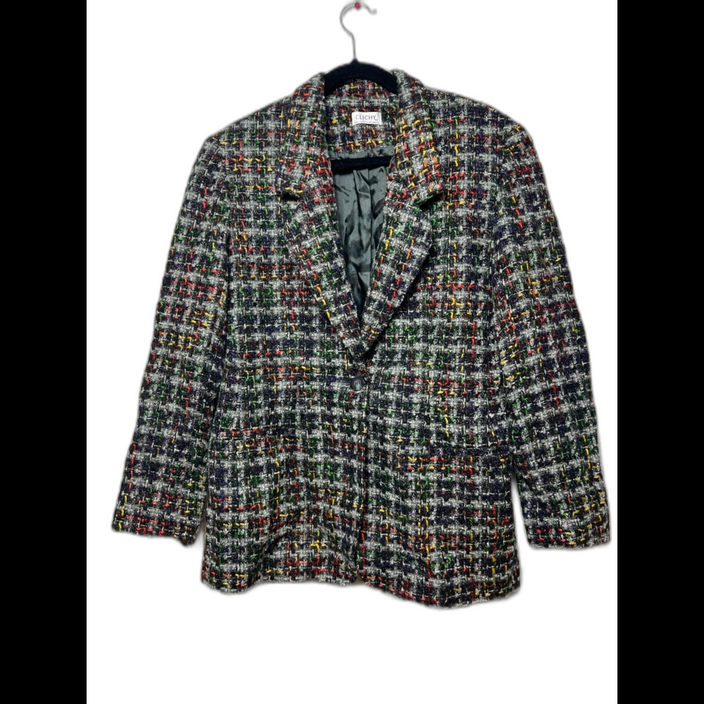 Vintage Mixed Color TWEED Wool Blend Blazer Clichy Size 12